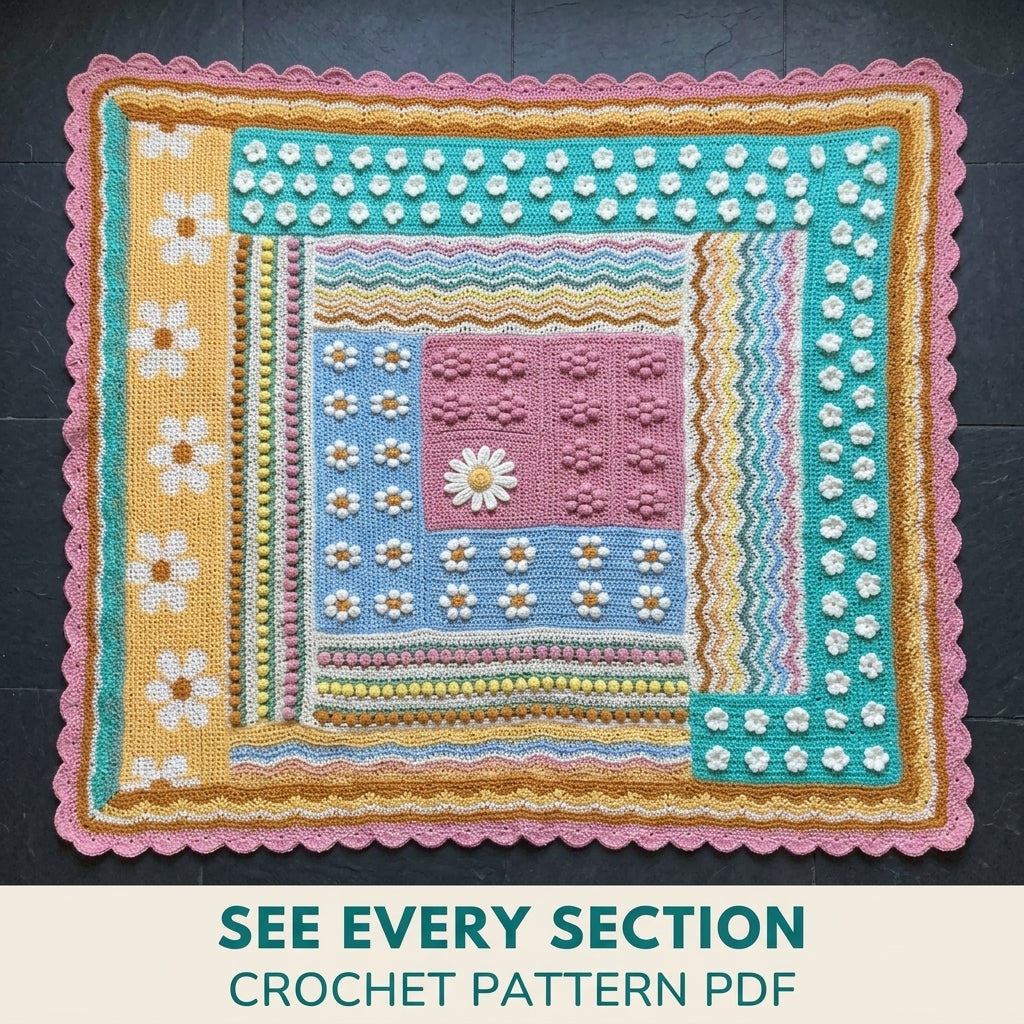Daisy Sampler Blanket Crochet Pattern PDF – Learn Many Stitches