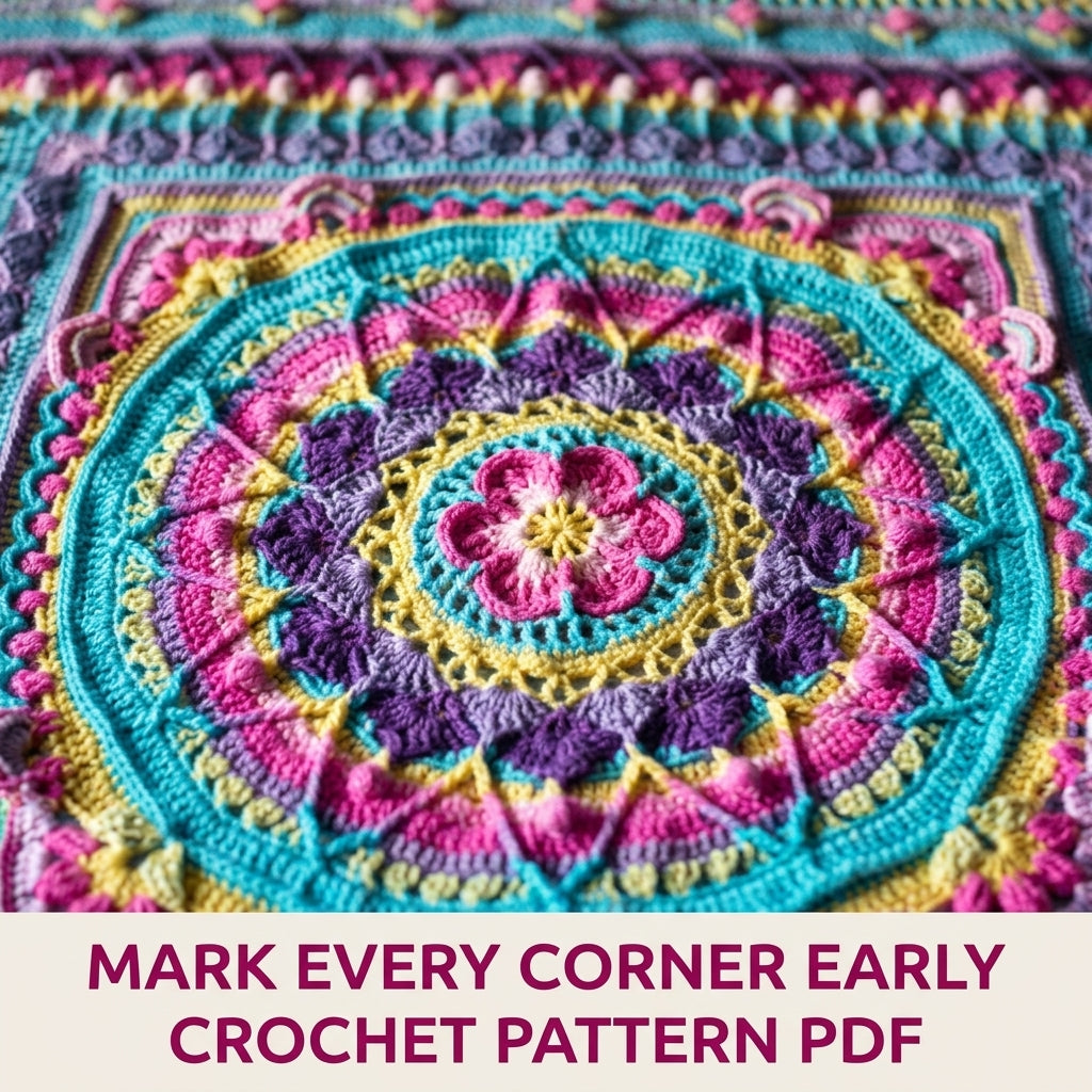 Turquoise Sunburst Mandala Blanket Crochet Pattern PDF – Bright Textured Square Throw