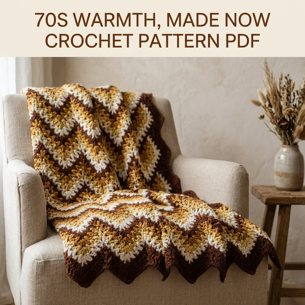 Vintage Gold Ripple Blanket Crochet Pattern PDF – Vintage Brown and Gold Afghan