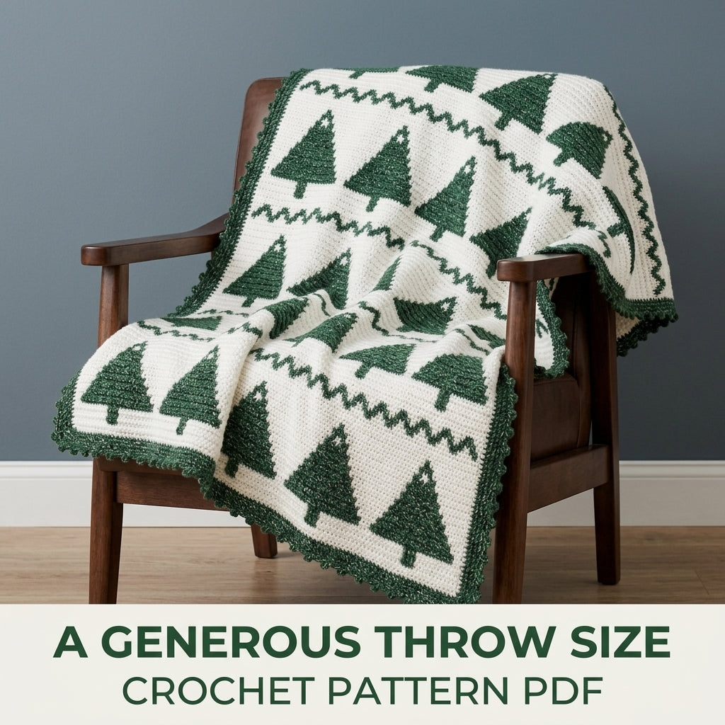 Christmas Tree Crochet Blanket Pattern PDF – Tapestry Crochet Throw in Green and White