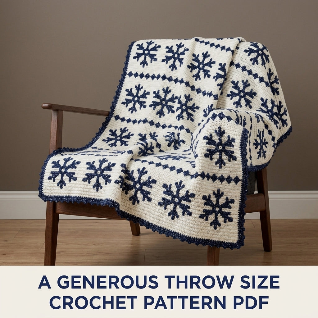 Snowflake Crochet Blanket Pattern PDF – Winter Tapestry Crochet Throw in Navy and White