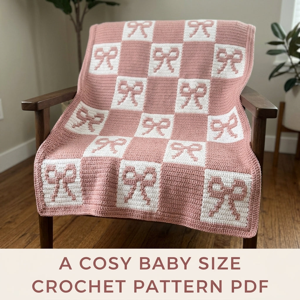 Bow Checkerboard Blanket Crochet Pattern PDF – Tapestry Baby Blanket