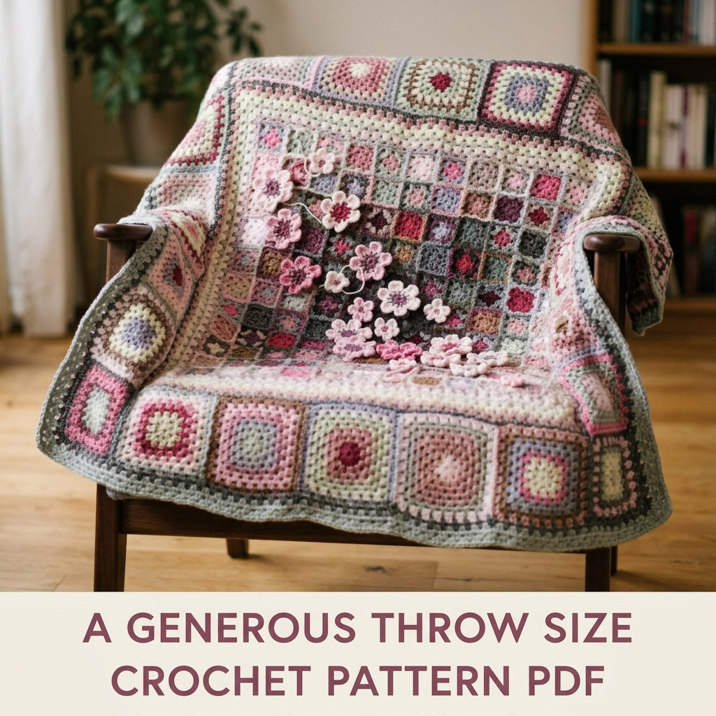 Granny Frame Flower Blanket Crochet Pattern PDF – Vintage Granny Afghan