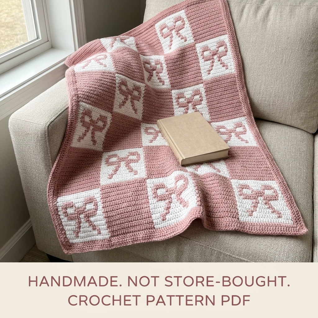 Bow Checkerboard Blanket Crochet Pattern PDF – Tapestry Baby Blanket