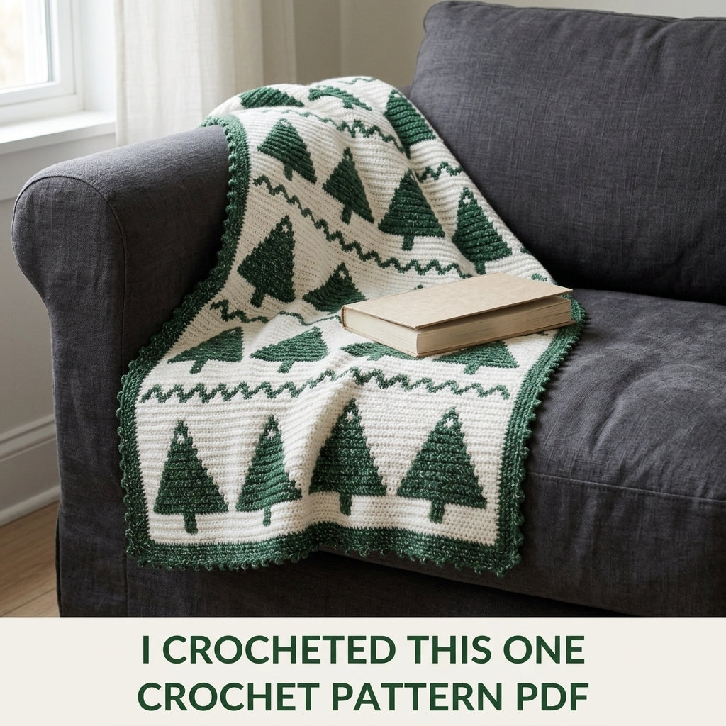 Christmas Tree Crochet Blanket Pattern PDF – Tapestry Crochet Throw in Green and White
