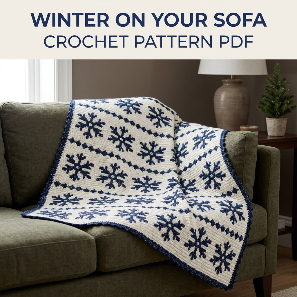 Snowflake Crochet Blanket Pattern PDF – Winter Tapestry Crochet Throw in Navy and White