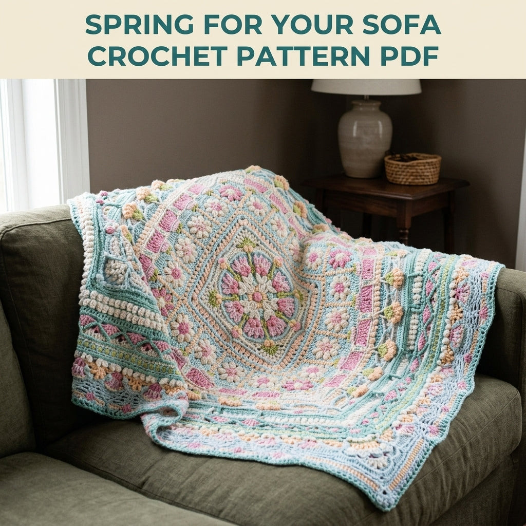 Aqua Garden Crochet Blanket Pattern PDF – Flower Medallion Square Throw with Daisies