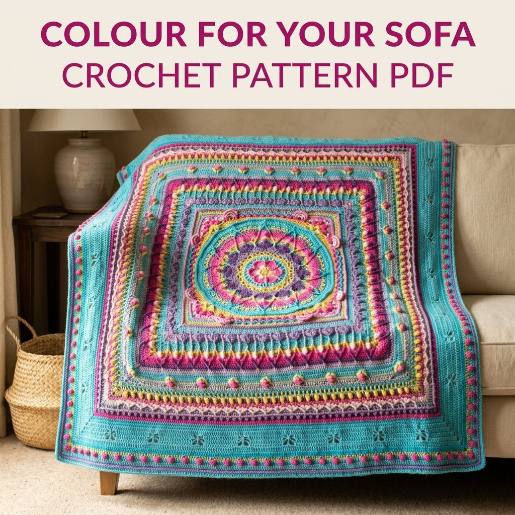 Turquoise Sunburst Mandala Blanket Crochet Pattern PDF – Bright Textured Square Throw