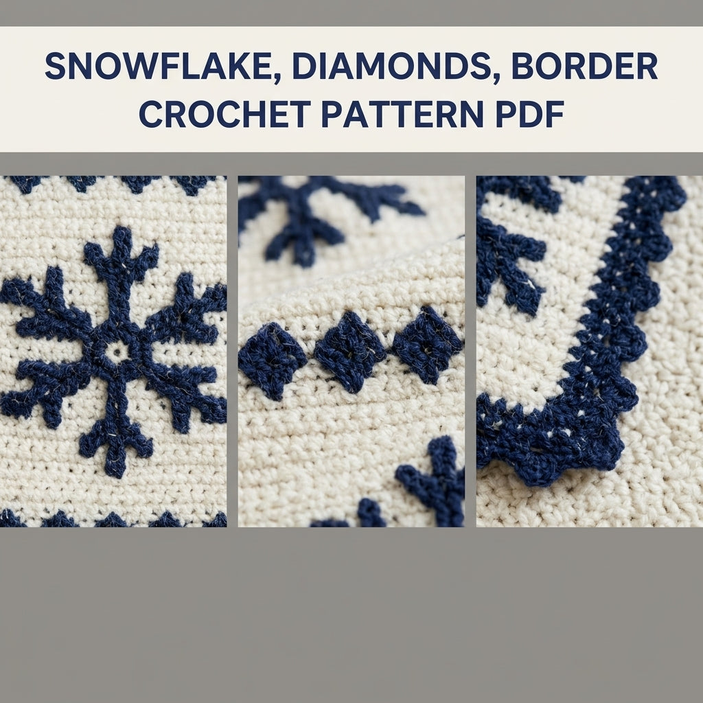 Snowflake Crochet Blanket Pattern PDF – Winter Tapestry Crochet Throw in Navy and White