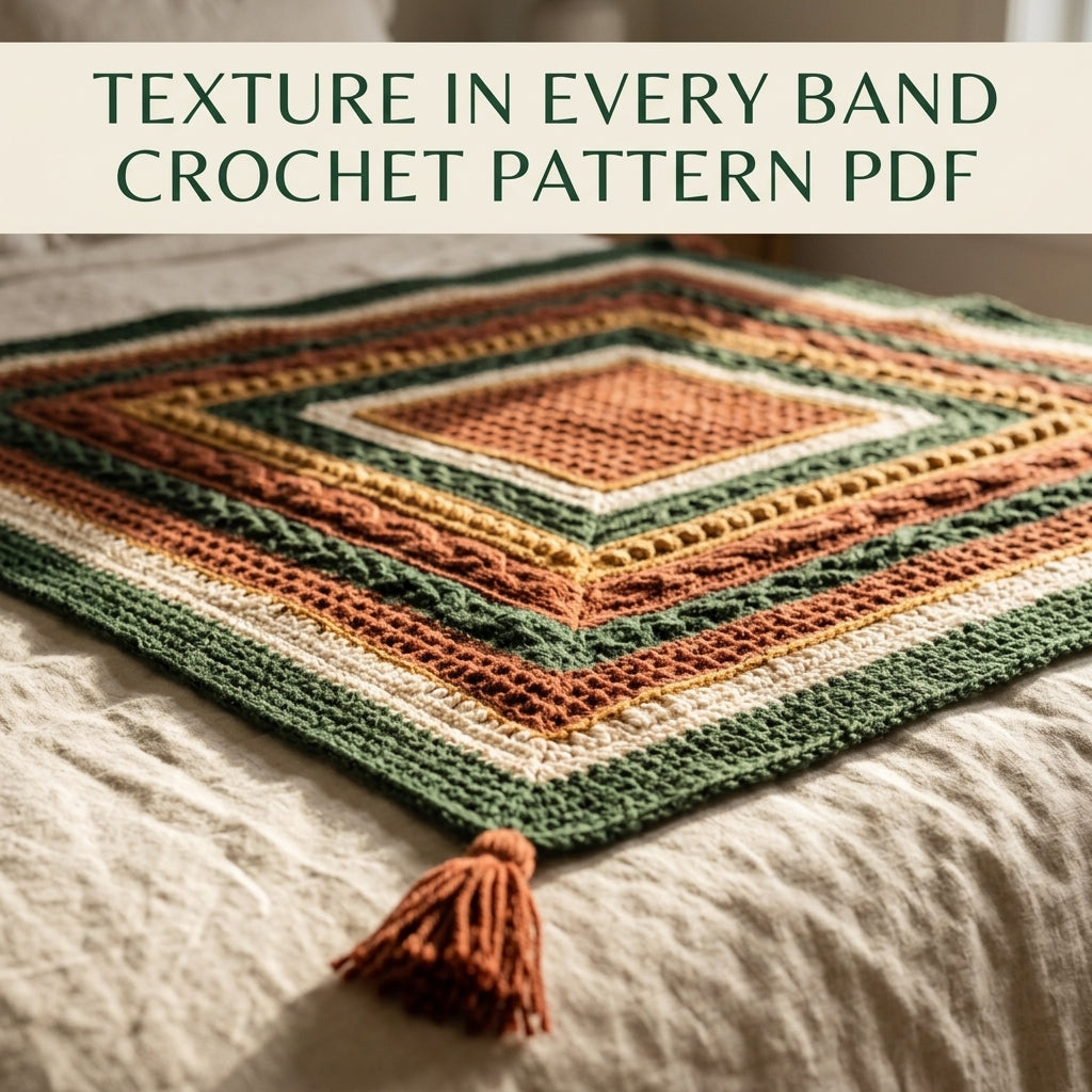 Harvest Texture Diamond Blanket Crochet Pattern PDF – Waffle, Cable and Bobble Throw with Tassels