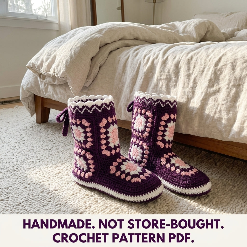 Granny Square Slipper Boots Crochet Pattern PDF – Cosy House Boots