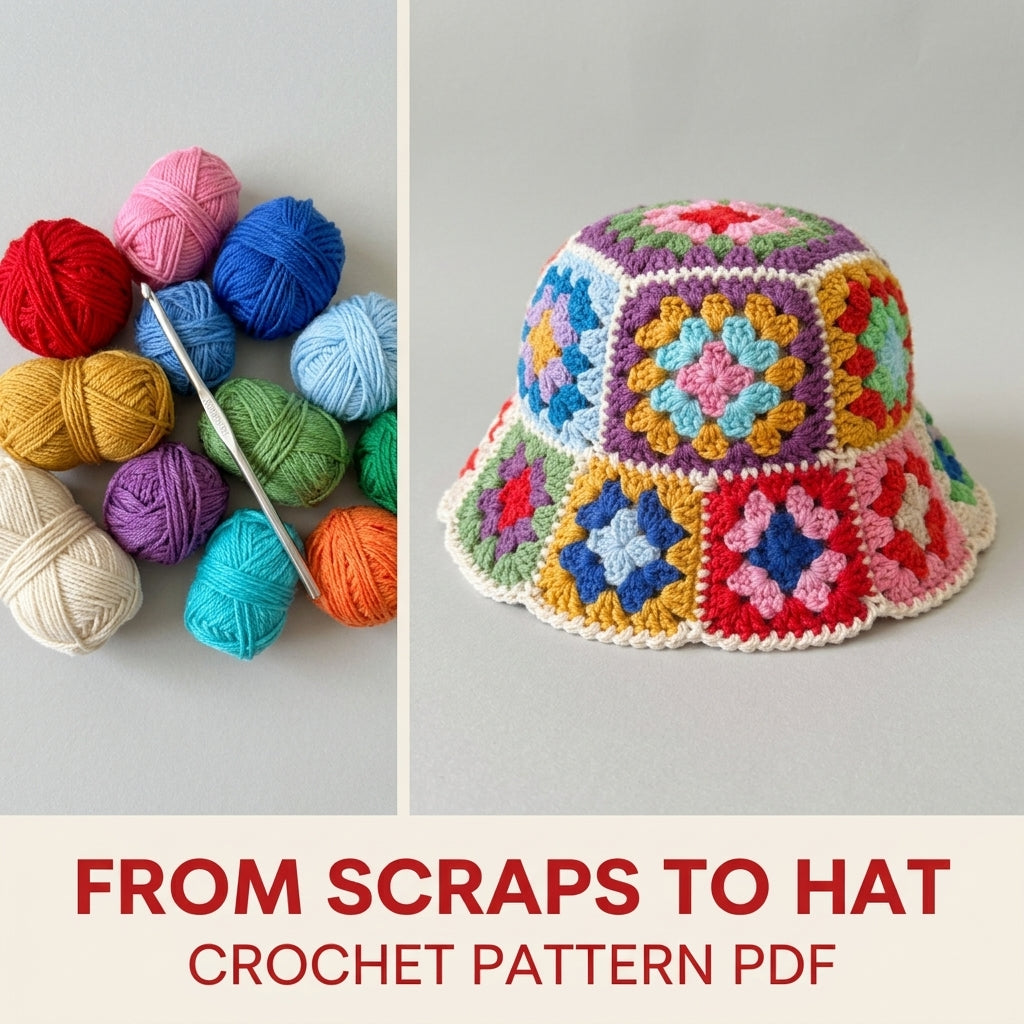 Rainbow Granny Square Bucket Hat Crochet Pattern PDF – Rainbow Stash Buster Hat
