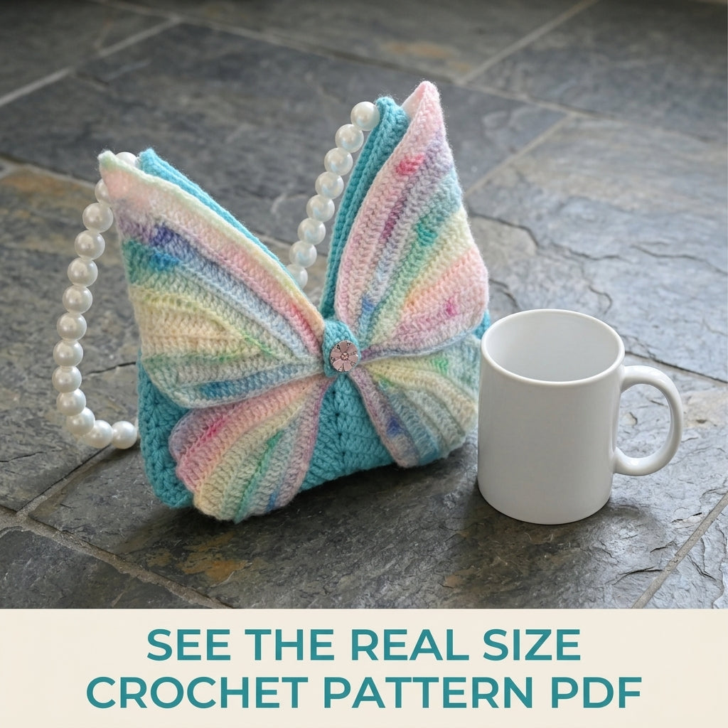 Pastel Butterfly Bag Crochet Pattern PDF – Butterfly Flap Bag with Pearl Handle