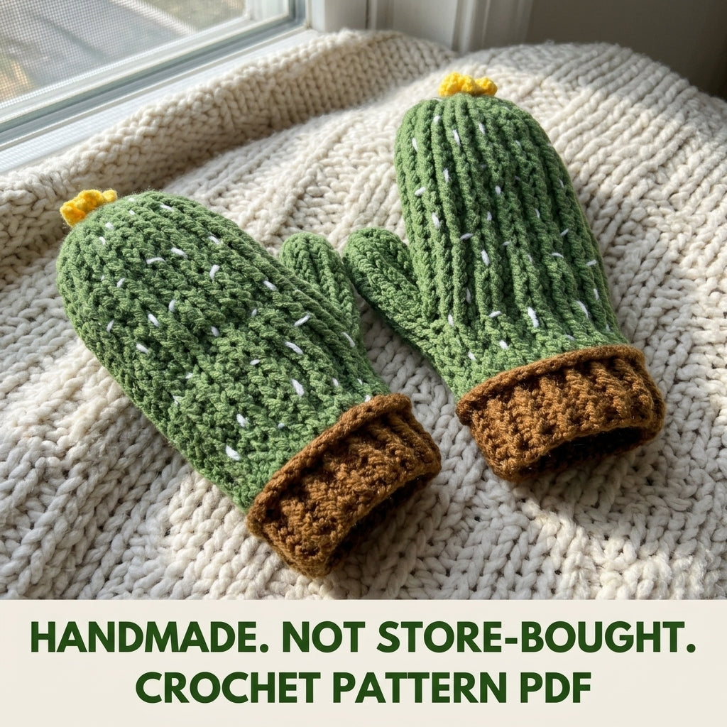Cactus Mittens Crochet Pattern PDF – Chunky Winter Mittens