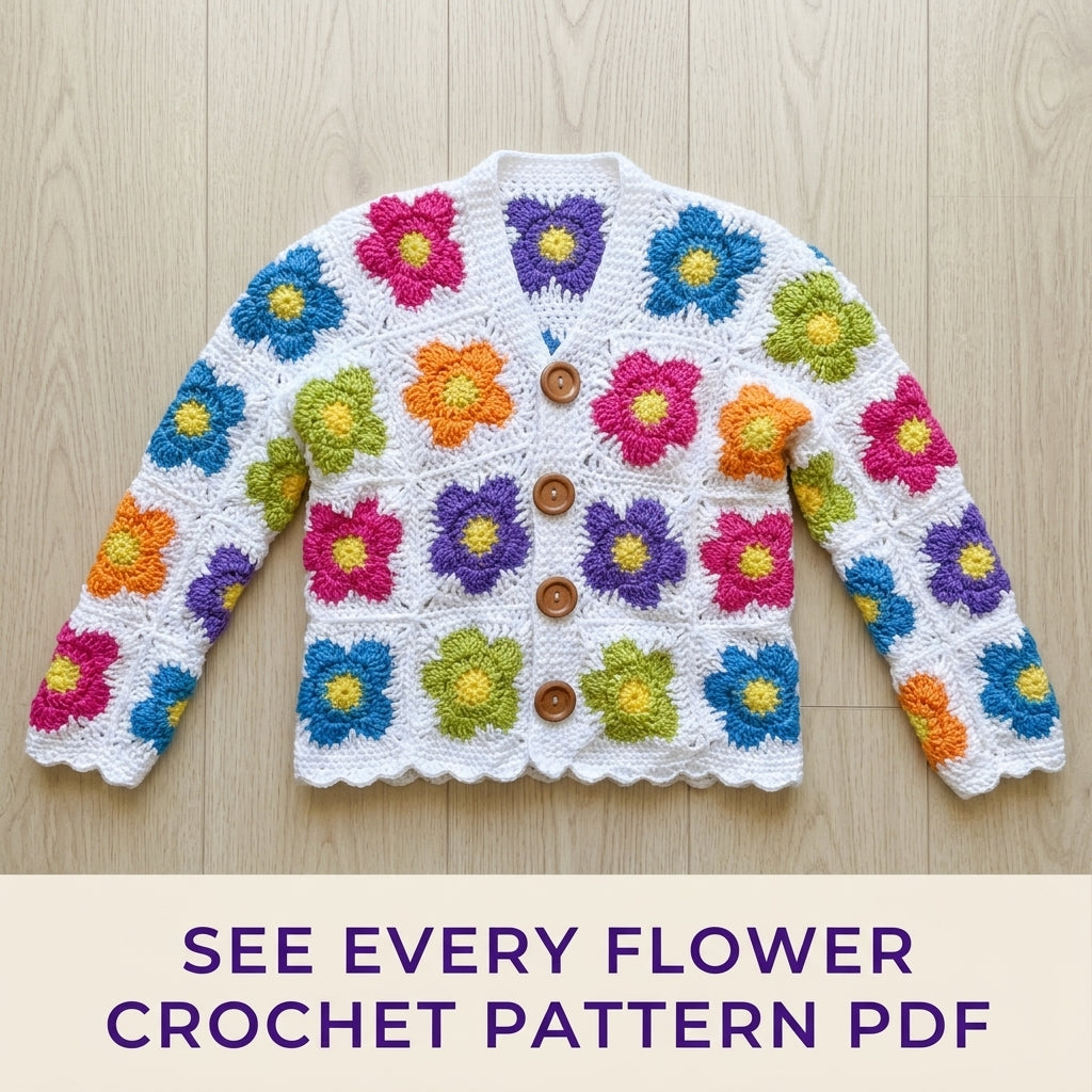 Flower Granny Square Cardigan Crochet Pattern PDF – Women's Granny Square Sweater