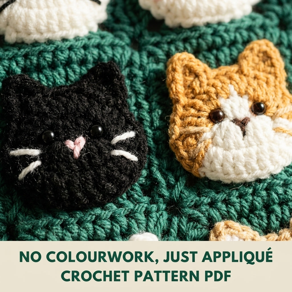 Cat Parade Tote Bag Crochet Pattern PDF – Cute Cat Face Appliqué Shoulder Bag