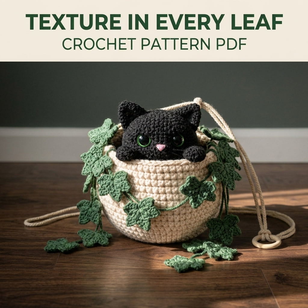 Black Cat Ivy Hanging Basket Crochet Pattern PDF – Window Decor