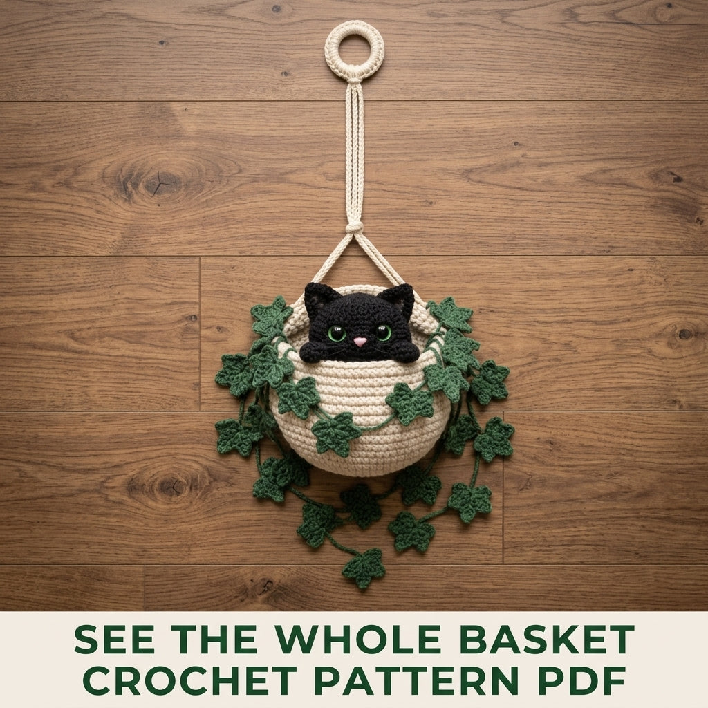 Black Cat Ivy Hanging Basket Crochet Pattern PDF – Window Decor