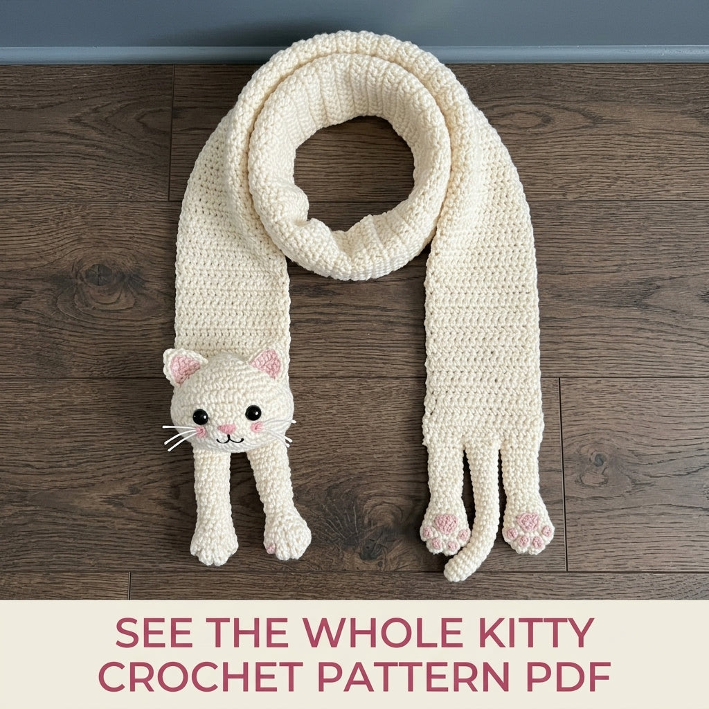 Kitty Hug Scarf Crochet Pattern PDF – Cat Scarf with 3D Head and Paws