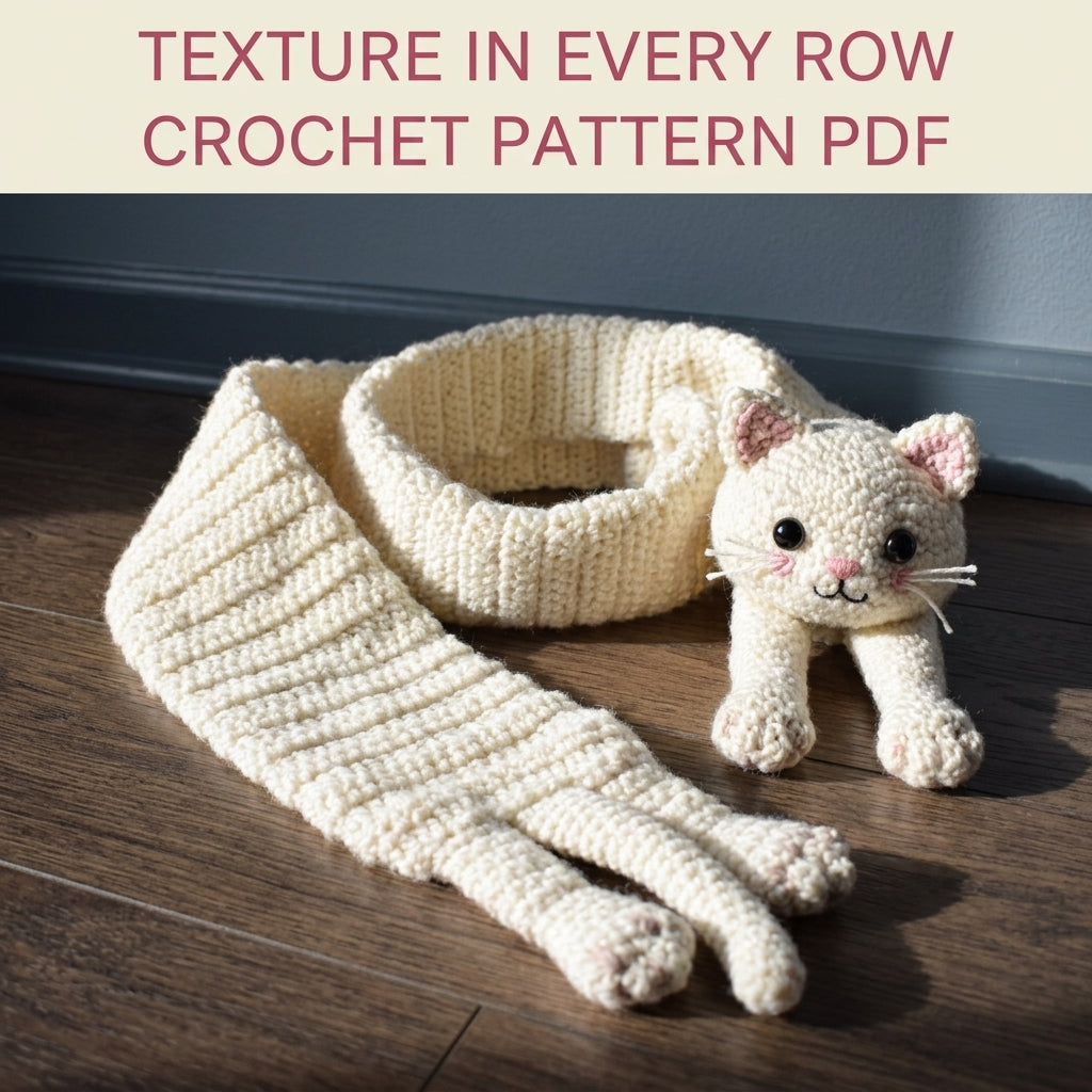 Kitty Hug Scarf Crochet Pattern PDF – Cat Scarf with 3D Head and Paws