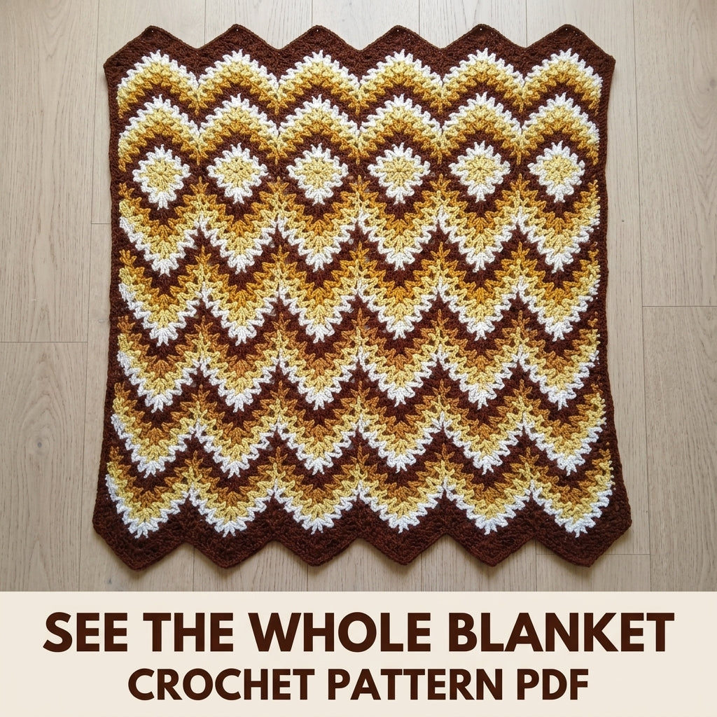 Vintage Gold Ripple Blanket Crochet Pattern PDF – Vintage Brown and Gold Afghan
