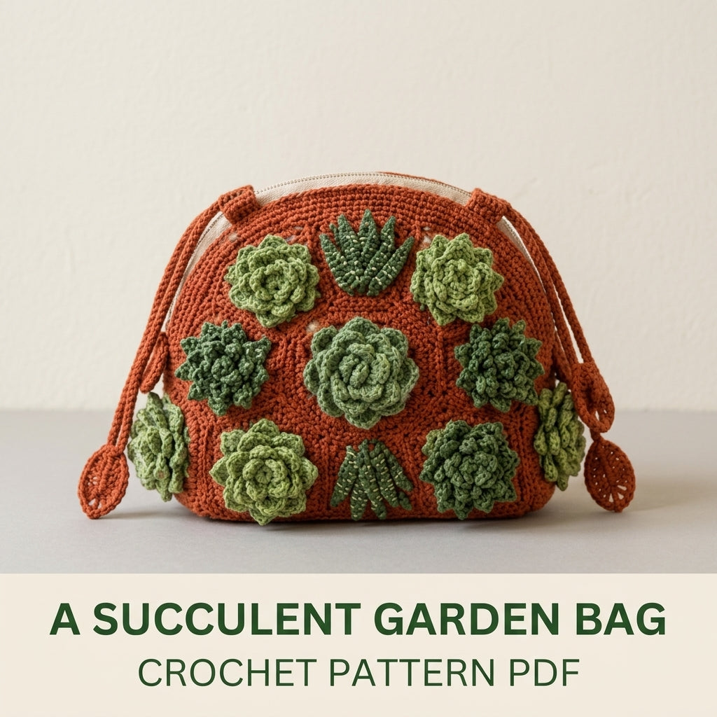 Succulent Bag Crochet Pattern PDF – Crossbody Bag with 3D Succulents
