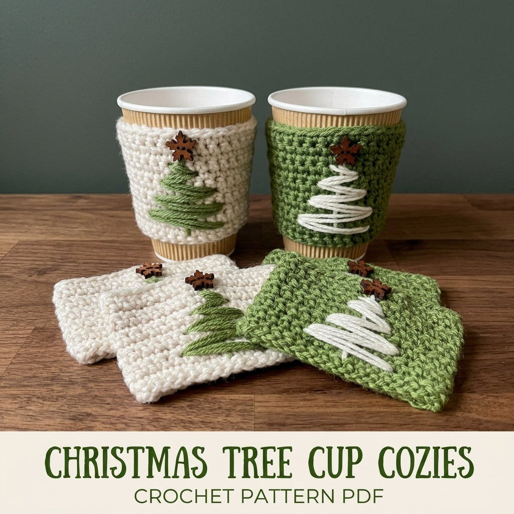 Christmas Tree Cup Cozies Crochet Pattern PDF – Quick Holiday Gift
