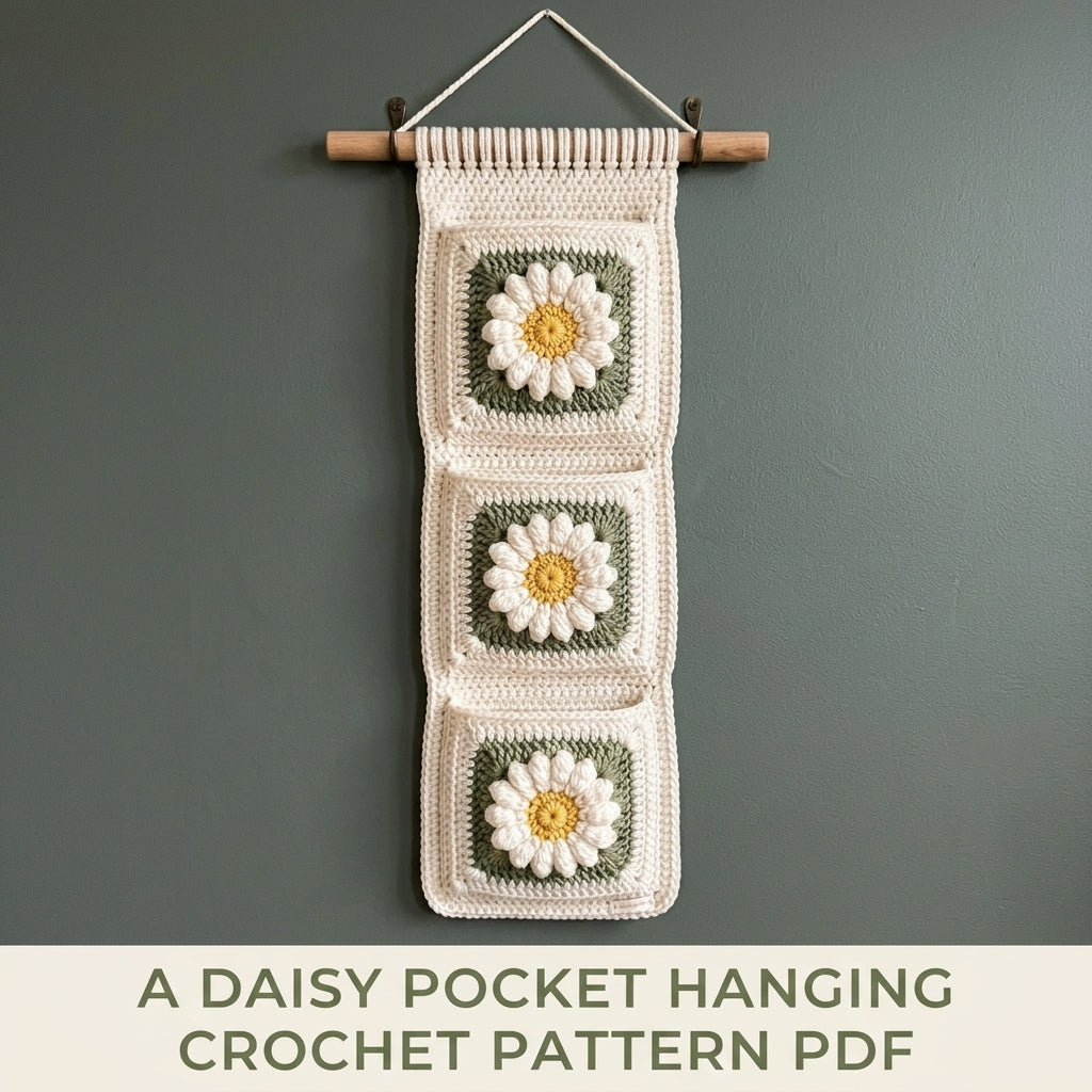 Daisy Granny Pocket Wall Hanging Crochet Pattern PDF – Entryway Organizer