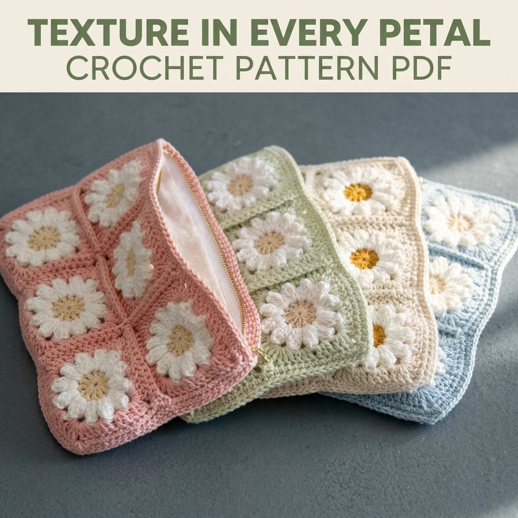 Daisy Granny Zip Pouch Crochet Pattern PDF – Lined Makeup Bag