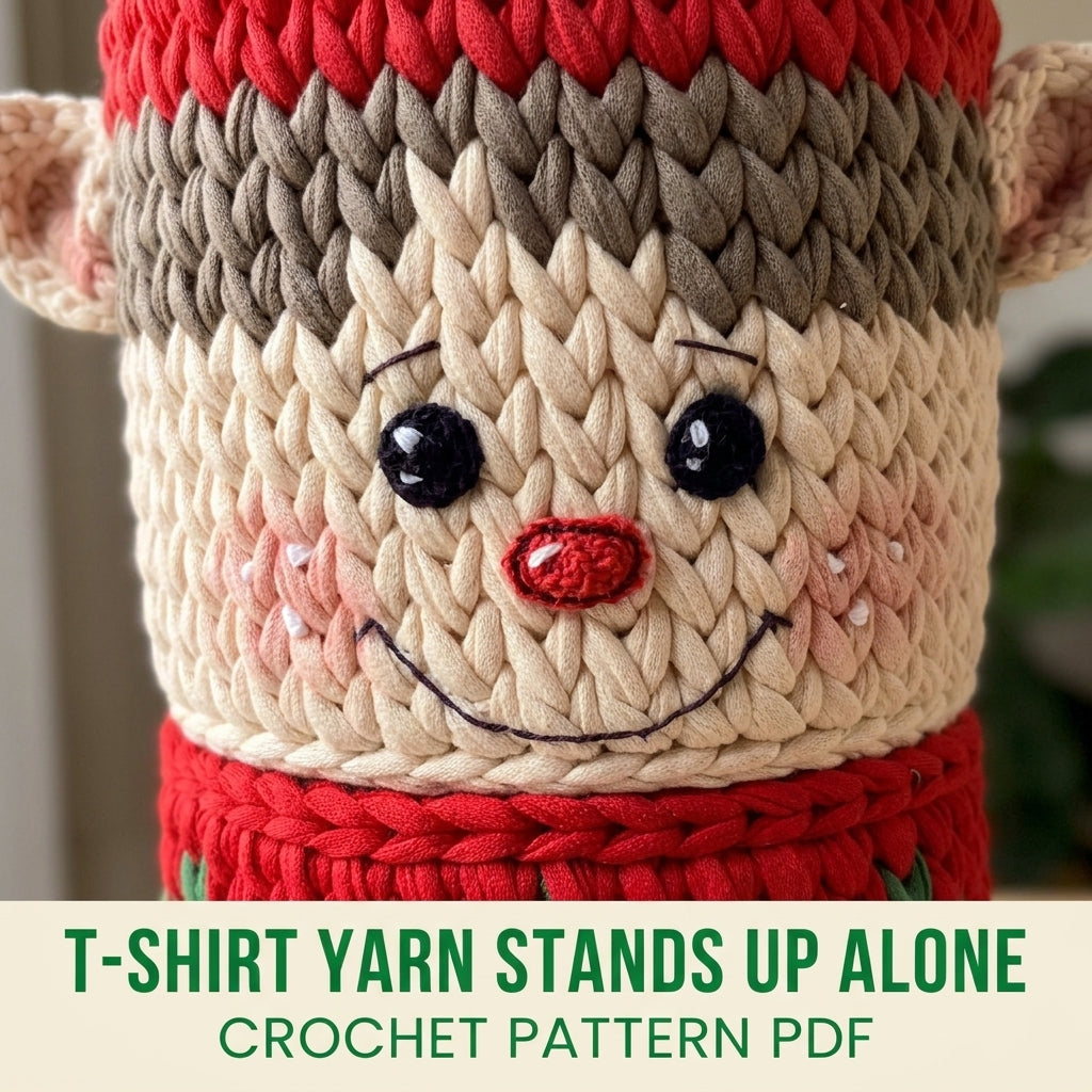 Elf Storage Basket Crochet Pattern PDF – Christmas T-Shirt Yarn Basket