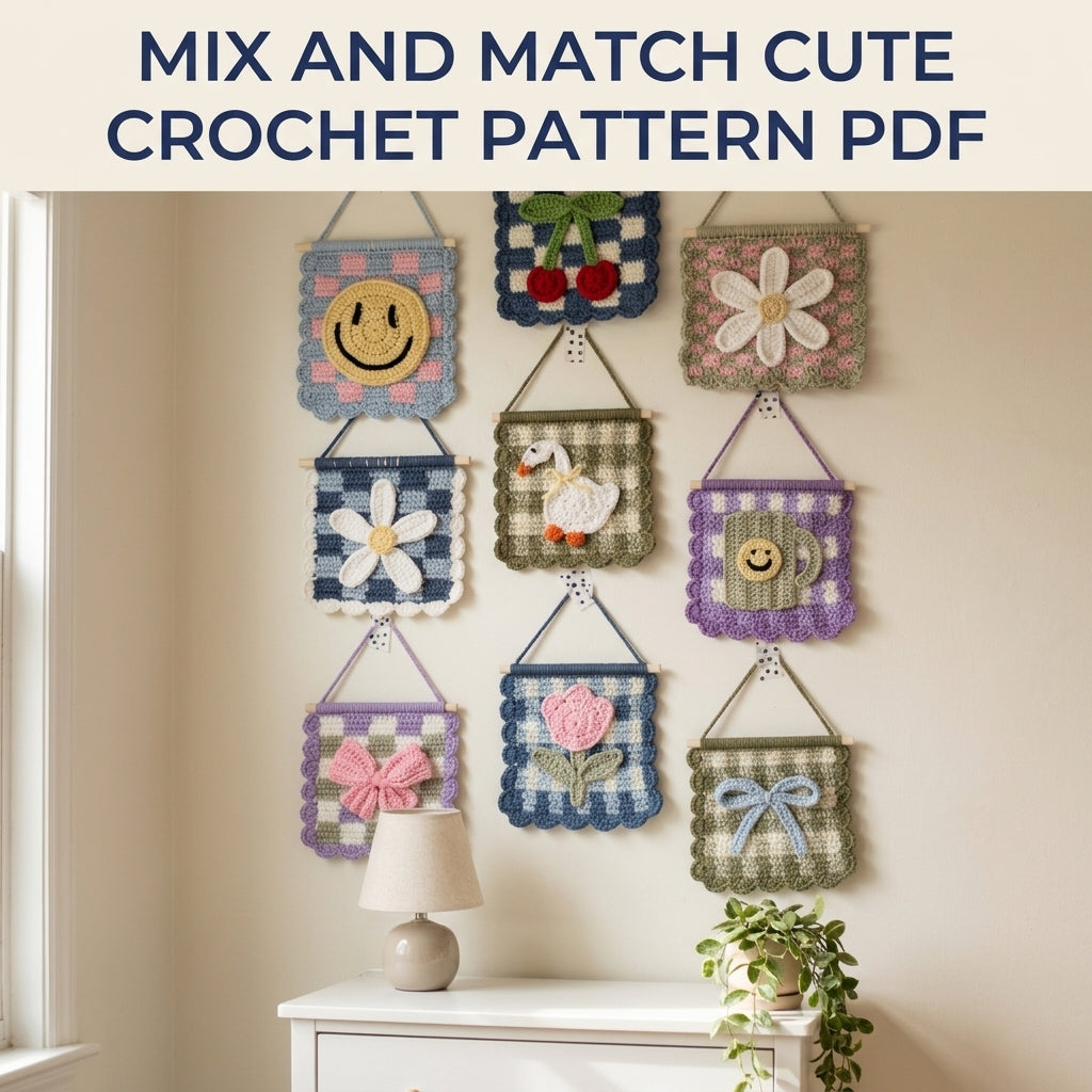 Gingham Mini Wall Banner Set Crochet Pattern PDF – Cute Wall Decor