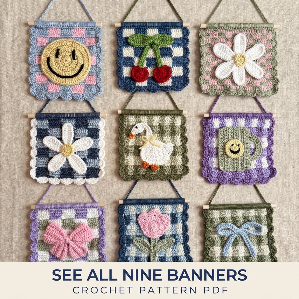 Gingham Mini Wall Banner Set Crochet Pattern PDF – Cute Wall Decor