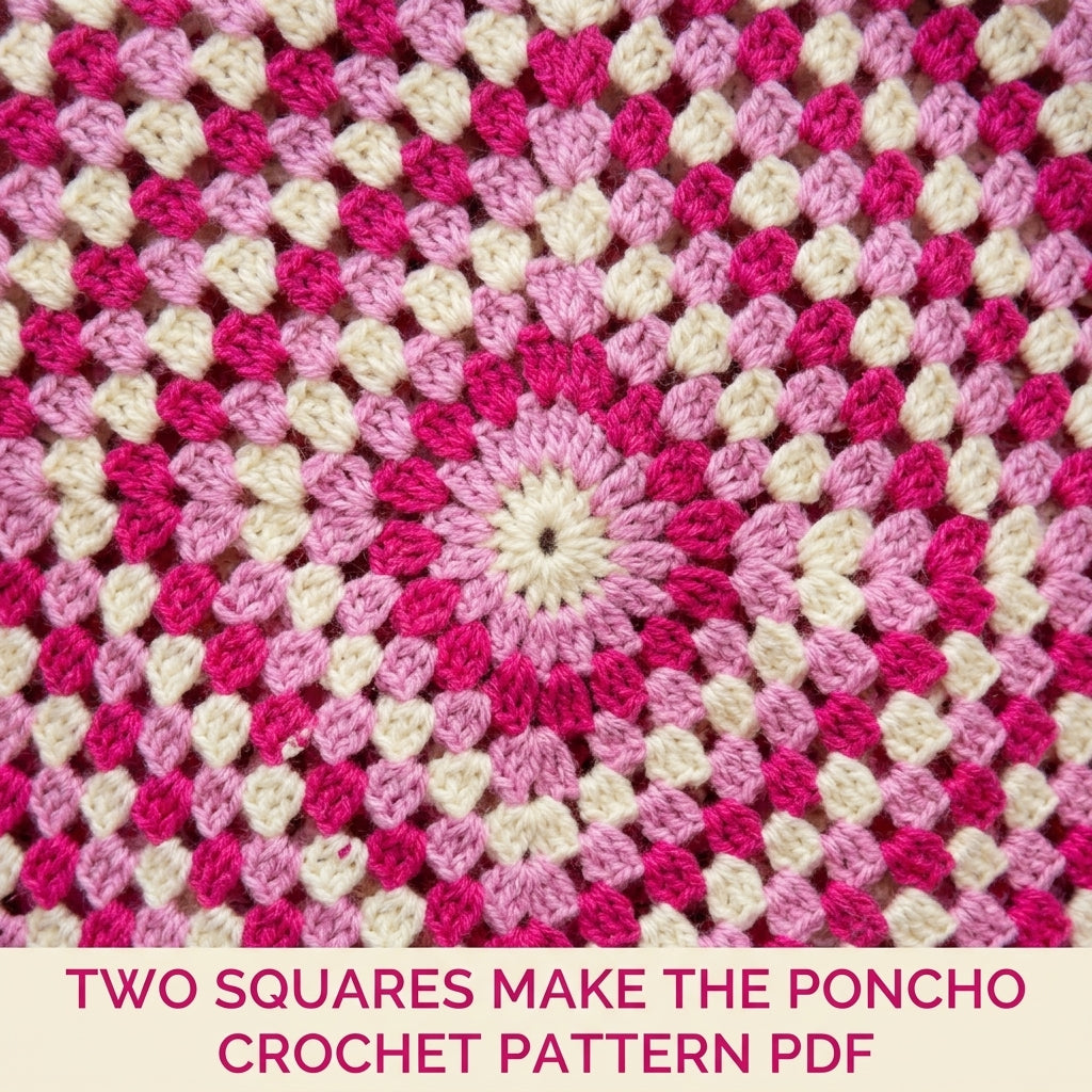 Pink Granny Kids Poncho Crochet Pattern PDF – Easy Two Square Poncho with Fringe
