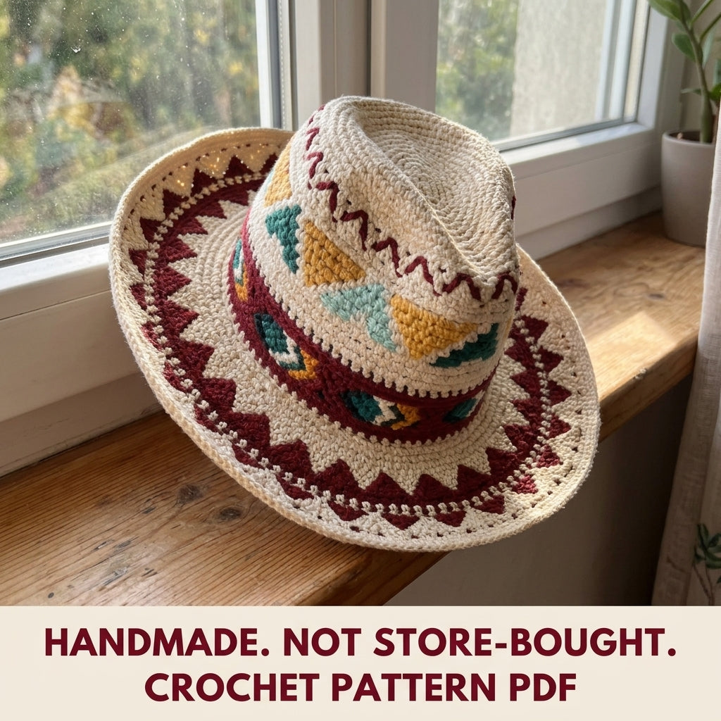 Tapestry Crochet Western Hat Pattern PDF – Colourwork Cowboy Hat
