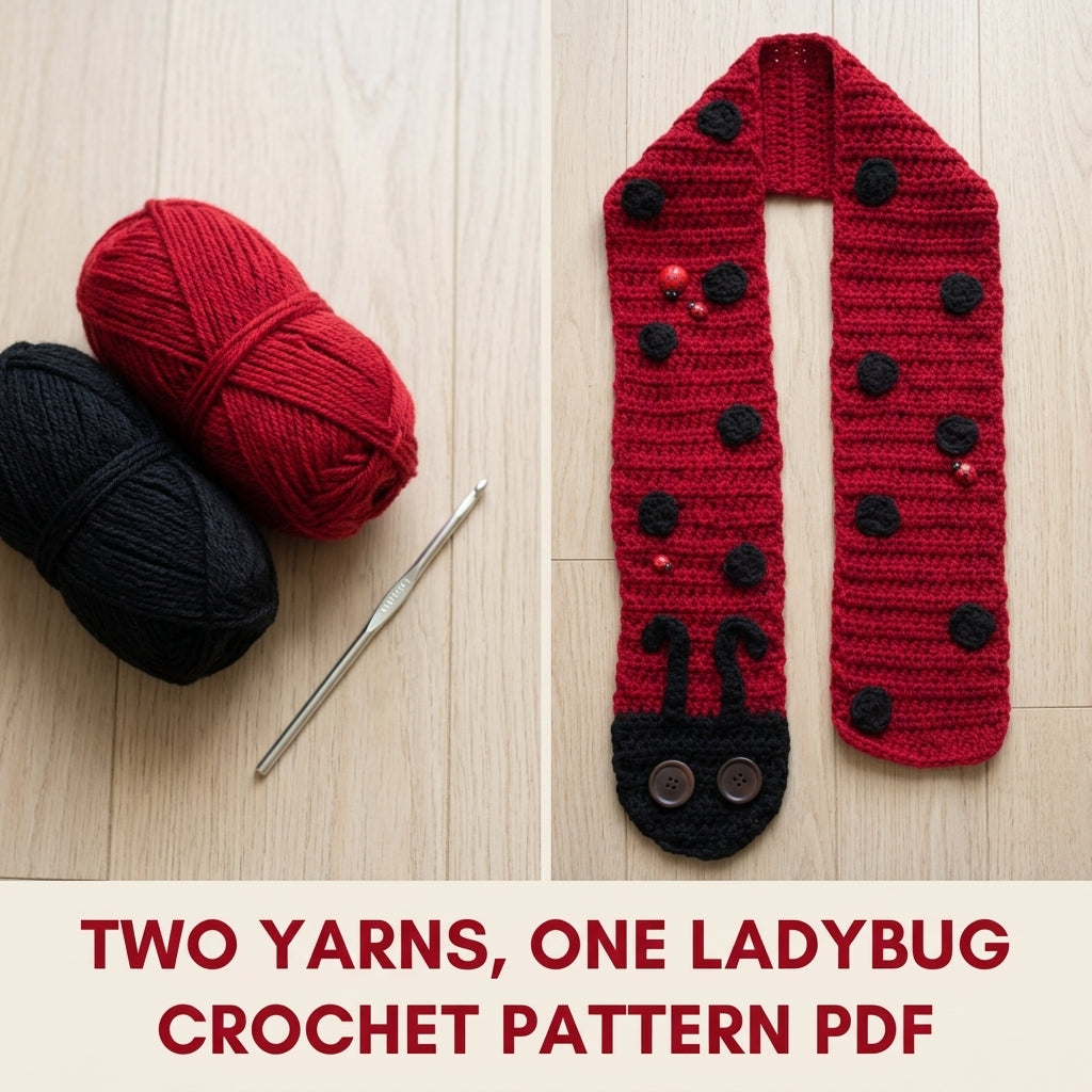 Ladybug Scarf Crochet Pattern PDF – Fun Kids Scarf with Button Eyes and Spots
