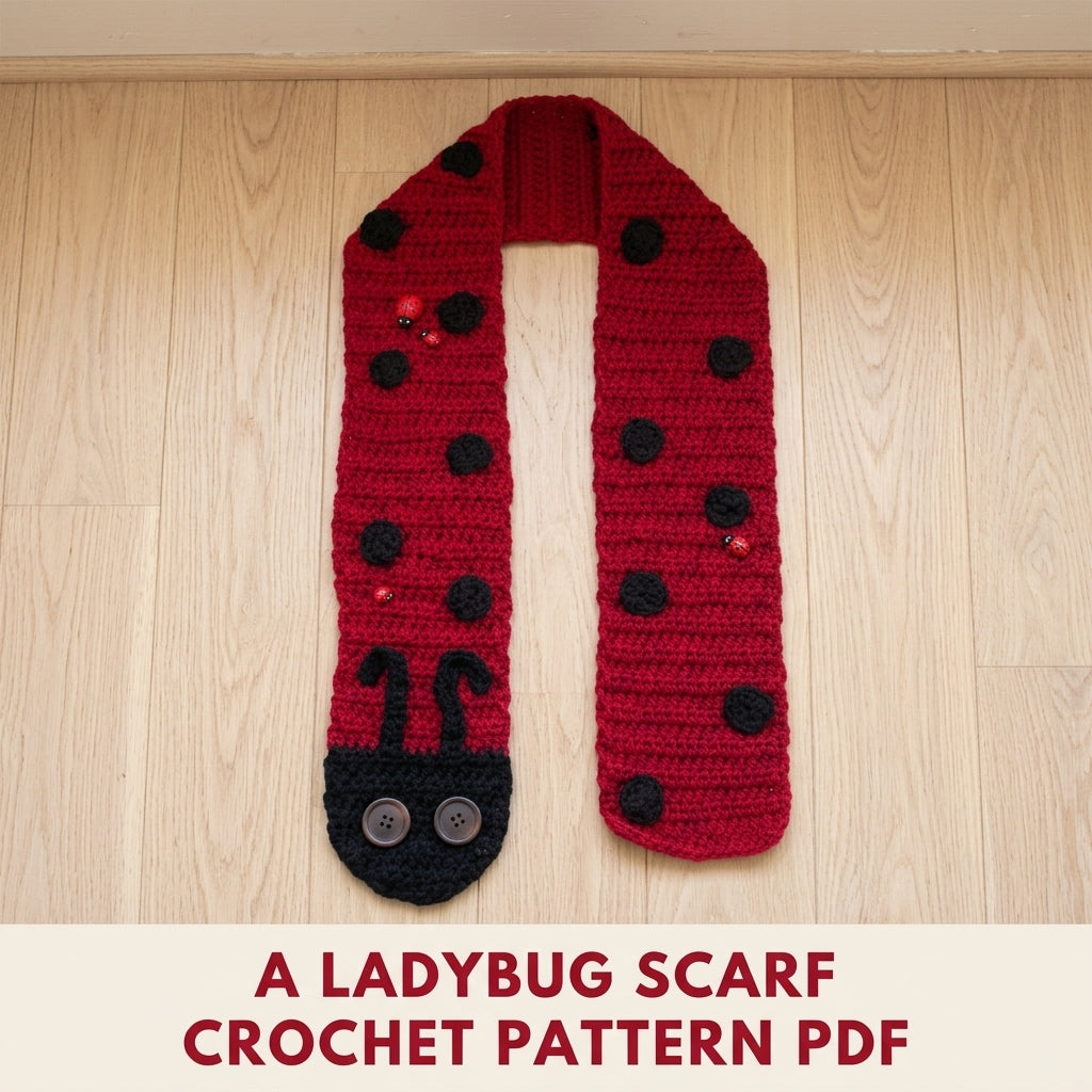 Ladybug Scarf Crochet Pattern PDF – Fun Kids Scarf with Button Eyes and Spots