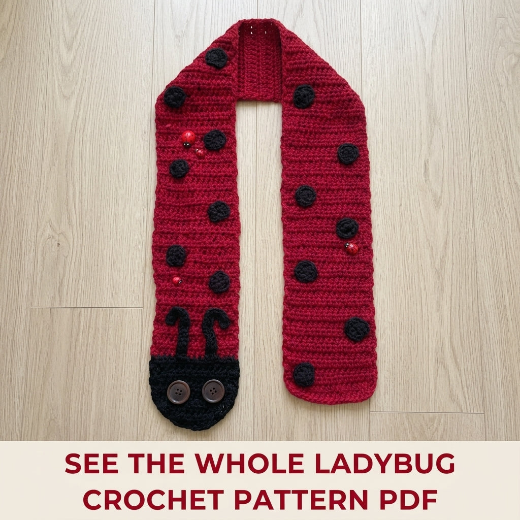 Ladybug Scarf Crochet Pattern PDF – Fun Kids Scarf with Button Eyes and Spots