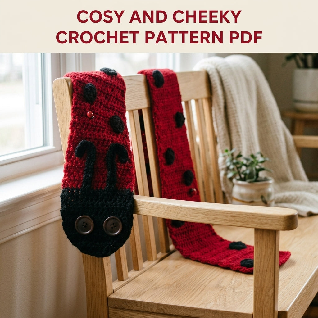 Ladybug Scarf Crochet Pattern PDF – Fun Kids Scarf with Button Eyes and Spots