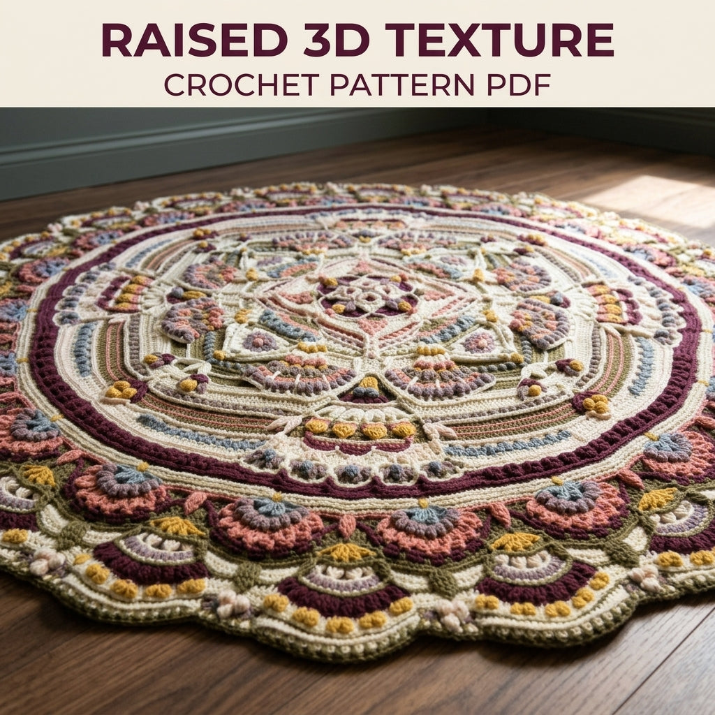 Plum Fan Mandala Blanket Crochet Pattern PDF – Large Round Textured Mandala