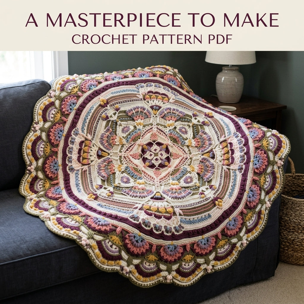 Plum Fan Mandala Blanket Crochet Pattern PDF – Large Round Textured Mandala