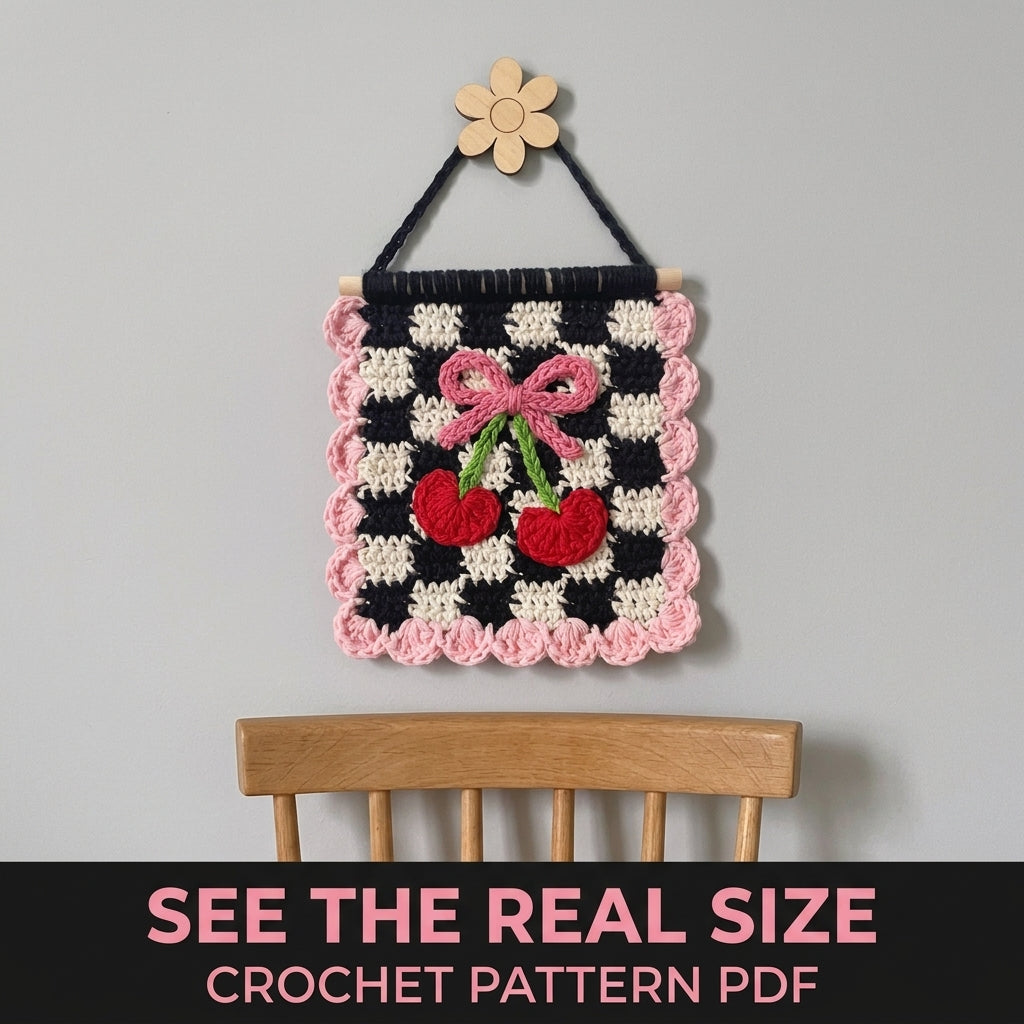 Cherry Bow Gingham Mini Banner Crochet Pattern PDF – Retro Wall Decor