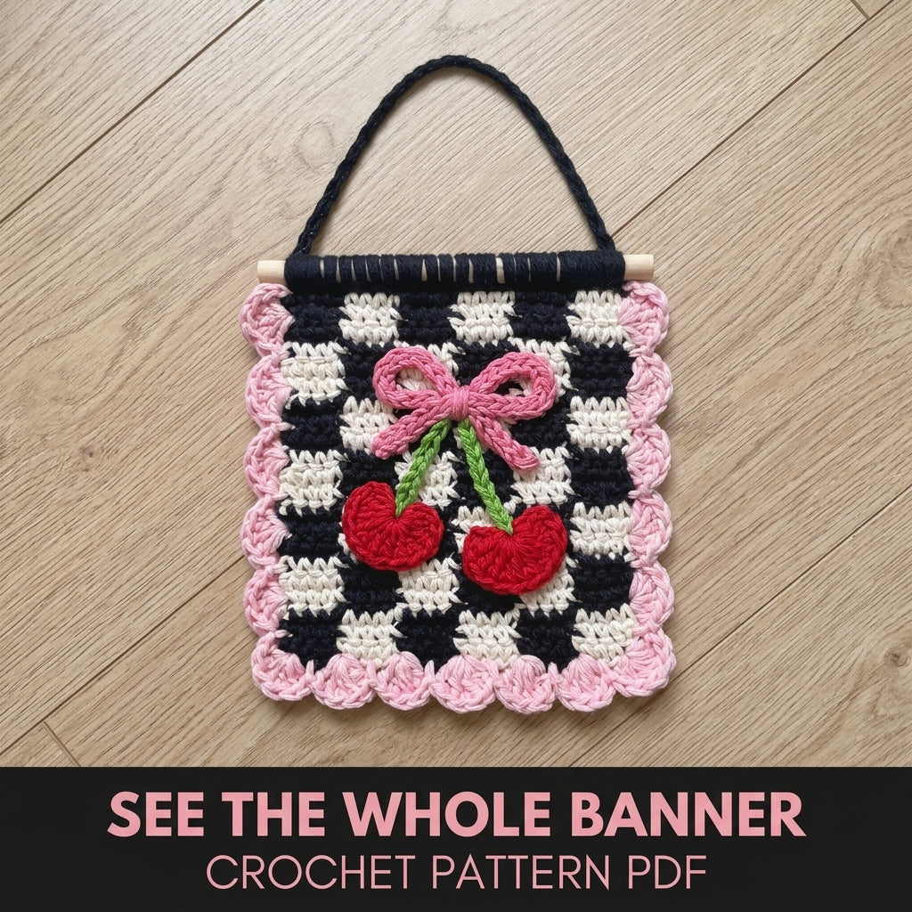 Cherry Bow Gingham Mini Banner Crochet Pattern PDF – Retro Wall Decor