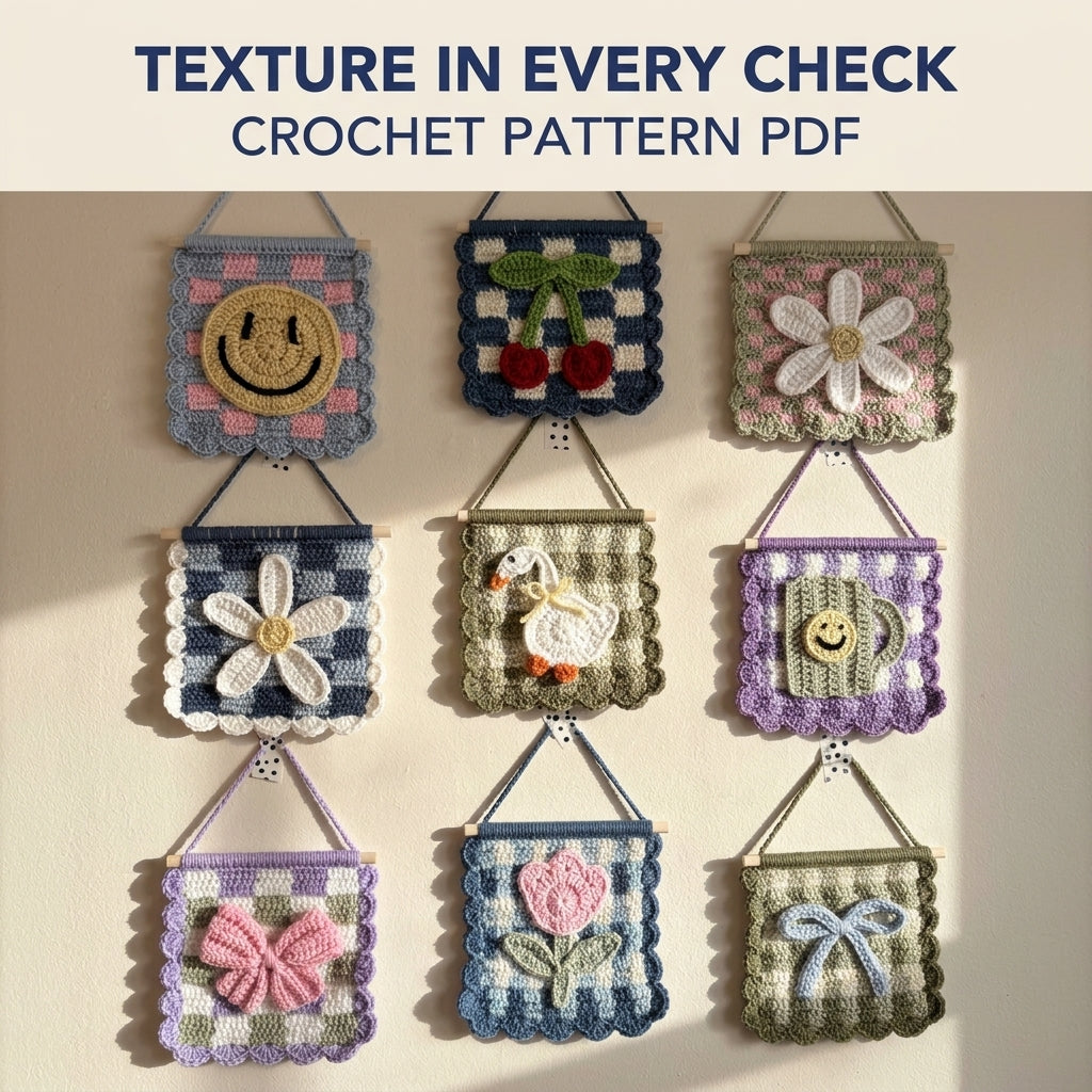 Gingham Mini Wall Banner Set Crochet Pattern PDF – Cute Wall Decor
