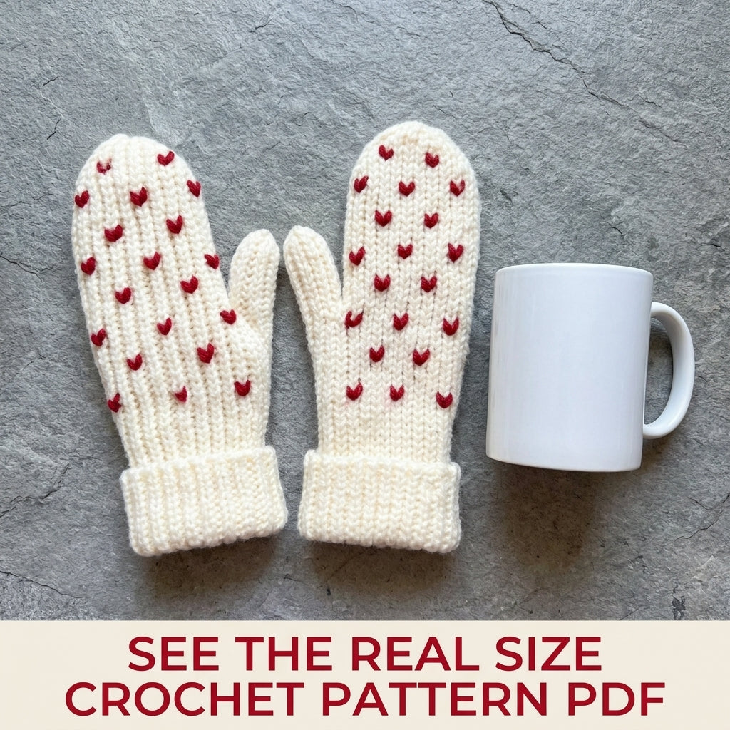Little Hearts Mittens Crochet Pattern PDF – Ribbed Winter Mittens