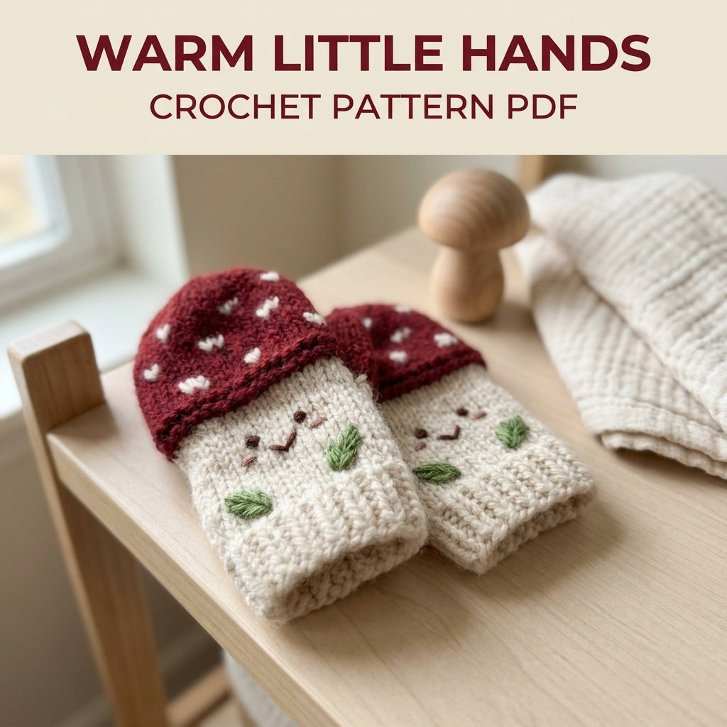 Mushroom Mittens Crochet Pattern PDF – Kids Toadstool Mittens with Faces