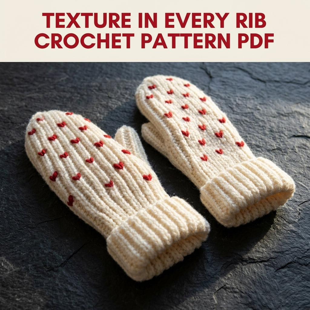Little Hearts Mittens Crochet Pattern PDF – Ribbed Winter Mittens