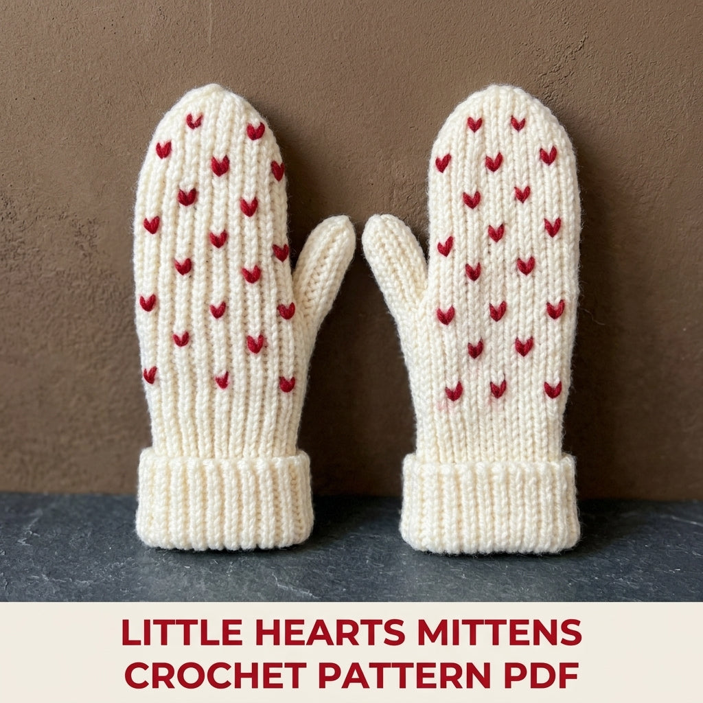 Little Hearts Mittens Crochet Pattern PDF – Ribbed Winter Mittens