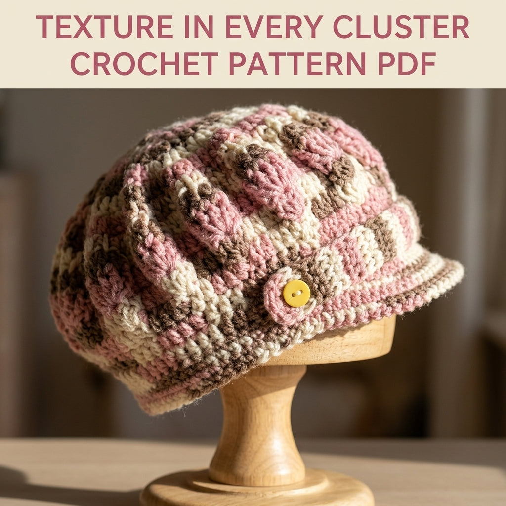 Newsboy Cap Crochet Pattern PDF – Slouchy Brimmed Hat with Button Tab