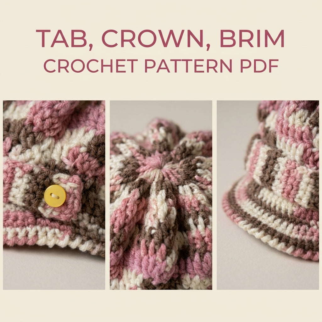 Newsboy Cap Crochet Pattern PDF – Slouchy Brimmed Hat with Button Tab
