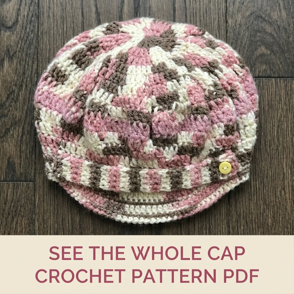 Newsboy Cap Crochet Pattern PDF – Slouchy Brimmed Hat with Button Tab
